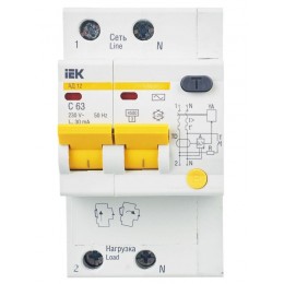 Выключатель автоматический дифференциального тока 2п C 63А 30мА тип AC 4.5кА АД-12 KARAT IEK MAD10-2-063-C-030