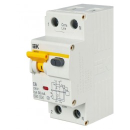 Выключатель автоматический дифференциального тока 2п (1P+N) C 6А 30мА тип A 6кА АВДТ-32 KARAT IEK MAD22-5-006-C-30