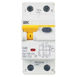 Выключатель автоматический дифференциального тока 2п (1P+N) C 40А 100мА тип A 6кА АВДТ-32 KARAT IEK MAD22-5-040-C-100