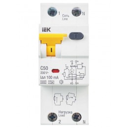 Выключатель автоматический дифференциального тока 2п (1P+N) C 50А 100мА тип A 6кА АВДТ-32 KARAT IEK MAD22-5-050-C-100