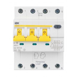 Выключатель автоматический дифференциального тока 4п (3P+N) C 16А 30мА тип A 6кА АВДТ-34 KARAT IEK MAD22-6-016-C-30
