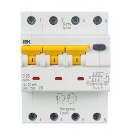 Выключатель автоматический дифференциального тока 4п (3P+N) C 25А 30мА тип A 6кА АВДТ-34 KARAT IEK MAD22-6-025-C-30