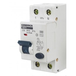 Выключатель автоматический дифференциального тока 2п C 16А 30мА тип AC 4.5кА АВДТ 32 C16 GENERICA MAD25-5-016-C-30