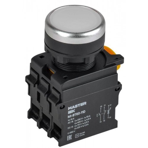 Кнопка d22мм 1НО+1НЗ MASTER с подсветкой бел. IEK MI-BT60-11D-3-12-K01