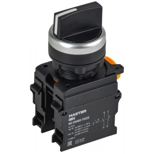 Переключатель 2 полож. 1НО+1НЗ возвратный черн. MASTER IEK MI-SW60-11X22-3-24-2-K02