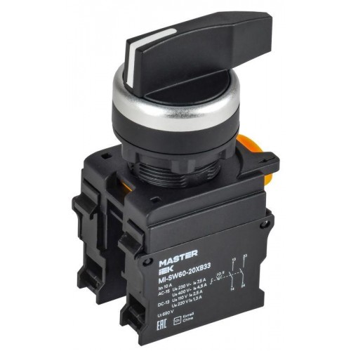 Переключатель 3 полож. 2НО возвратный длин. ручка MASTER IEK MI-SW60-20XB33-4-25-3-K02
