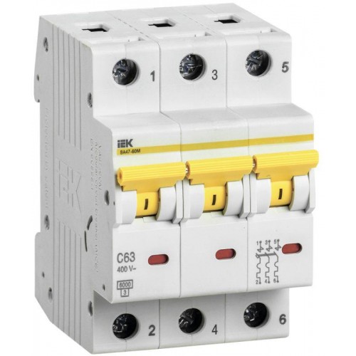 Выключатель автоматический модульный 3п C 63А 6кА ВА47-60M IEK MVA31-3-063-C
