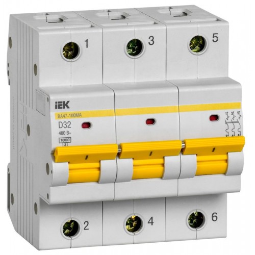 Выключатель автоматический модульный 3п D 32А 10кА ВА47-100МА без тепл. расцеп. KARAT IEK MVA43-3-032-D