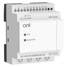 Модуль ЦПУ ПЛК 410 8 DI 4 RO 220В AC с Ethernet портом без экрана ONI PLC-410-CPU-08D04R-0AC-00