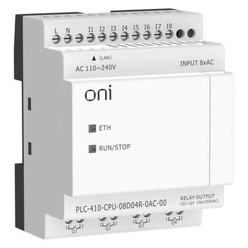 Модуль ЦПУ ПЛК 410 8 DI 4 RO 220В AC с Ethernet портом без экрана ONI PLC-410-CPU-08D04R-0AC-00