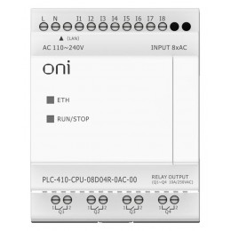 Модуль ЦПУ ПЛК 410 8 DI 4 RO 220В AC с Ethernet портом без экрана ONI PLC-410-CPU-08D04R-0AC-00