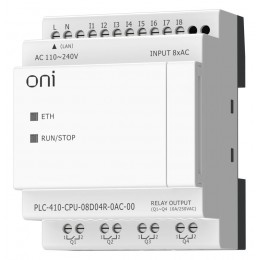 Модуль ЦПУ ПЛК 410 8 DI 4 RO 220В AC с Ethernet портом без экрана ONI PLC-410-CPU-08D04R-0AC-00