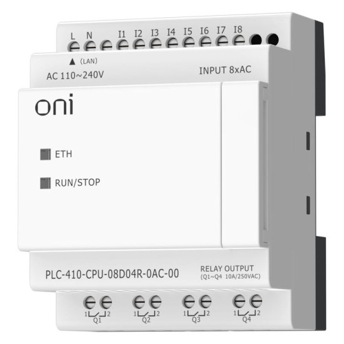 Модуль ЦПУ ПЛК 410 8 DI 4 RO 220В AC с Ethernet портом без экрана ONI PLC-410-CPU-08D04R-0AC-00