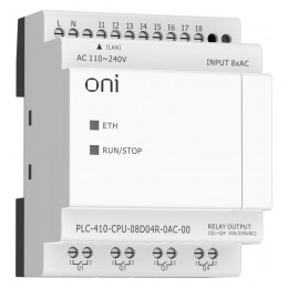 Модуль ЦПУ ПЛК 410 8 DI 4 RO 220В AC с Ethernet портом без экрана ONI PLC-410-CPU-08D04R-0AC-00