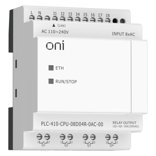 Модуль ЦПУ ПЛК 410 8 DI 4 RO 220В AC с Ethernet портом без экрана ONI PLC-410-CPU-08D04R-0AC-00
