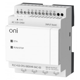 Модуль ЦПУ ПЛК 410 8 DI 4 RO 220В AC с Ethernet портом без экрана ONI PLC-410-CPU-08D04R-0AC-00