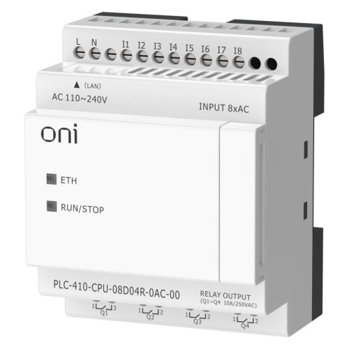 Модуль ЦПУ ПЛК 410 8 DI 4 RO 220В AC с Ethernet портом без экрана ONI PLC-410-CPU-08D04R-0AC-00