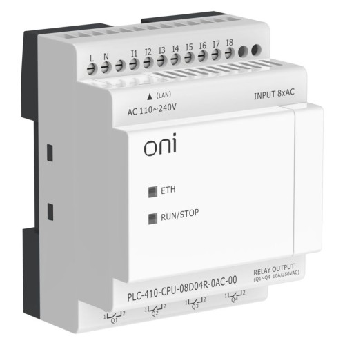 Модуль ЦПУ ПЛК 410 8 DI 4 RO 220В AC с Ethernet портом без экрана ONI PLC-410-CPU-08D04R-0AC-00