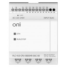 Модуль ЦПУ ПЛК 410 8 DI 4 RO 220В AC с Ethernet портом без экрана ONI PLC-410-CPU-08D04R-0AC-00