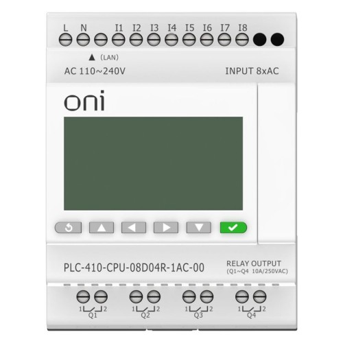 Модуль ЦПУ ПЛК 410 8 DI 4 RO 220В AC с Ethernet портом с экраном ONI PLC-410-CPU-08D04R-1AC-00