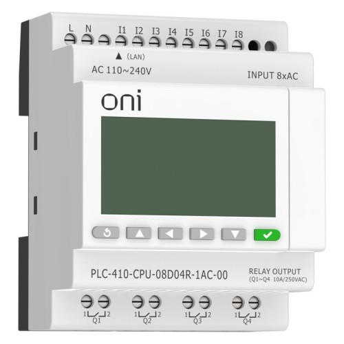 Модуль ЦПУ ПЛК 410 8 DI 4 RO 220В AC с Ethernet портом с экраном ONI PLC-410-CPU-08D04R-1AC-00