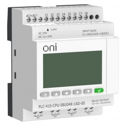 Модуль ЦПУ ПЛК 410 4 DI 4 UI (0-10 В/DI) 4 RO 12В-24В DC или 24В AC с Ethernet портом с экраном ONI PLC-410-CPU-08U04R-1AD-00