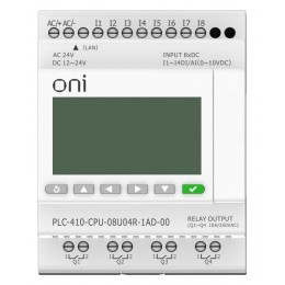 Модуль ЦПУ ПЛК 410 4 DI 4 UI (0-10 В/DI) 4 RO 12В-24В DC или 24В AC с Ethernet портом с экраном ONI PLC-410-CPU-08U04R-1AD-00