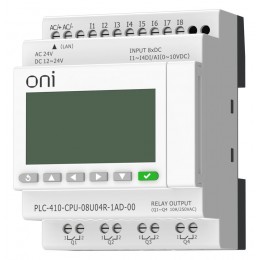 Модуль ЦПУ ПЛК 410 4 DI 4 UI (0-10 В/DI) 4 RO 12В-24В DC или 24В AC с Ethernet портом с экраном ONI PLC-410-CPU-08U04R-1AD-00