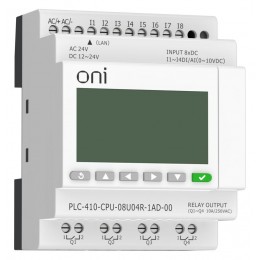 Модуль ЦПУ ПЛК 410 4 DI 4 UI (0-10 В/DI) 4 RO 12В-24В DC или 24В AC с Ethernet портом с экраном ONI PLC-410-CPU-08U04R-1AD-00