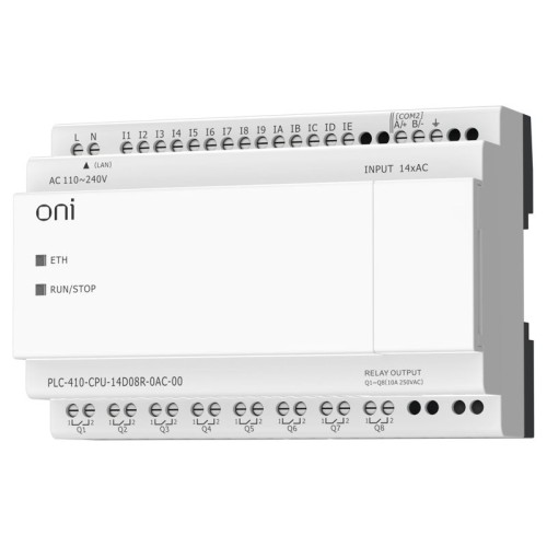 Модуль ЦПУ ПЛК 410 14 DI 8 RO 220В AC с Ethernet портом без экрана ONI PLC-410-CPU-14D08R-0AC-00