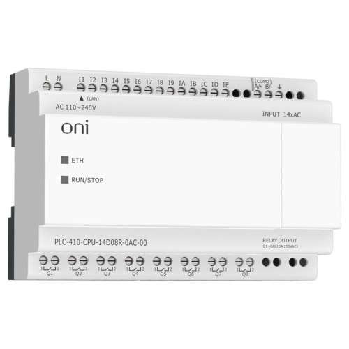 Модуль ЦПУ ПЛК 410 14 DI 8 RO 220В AC с Ethernet портом без экрана ONI PLC-410-CPU-14D08R-0AC-00