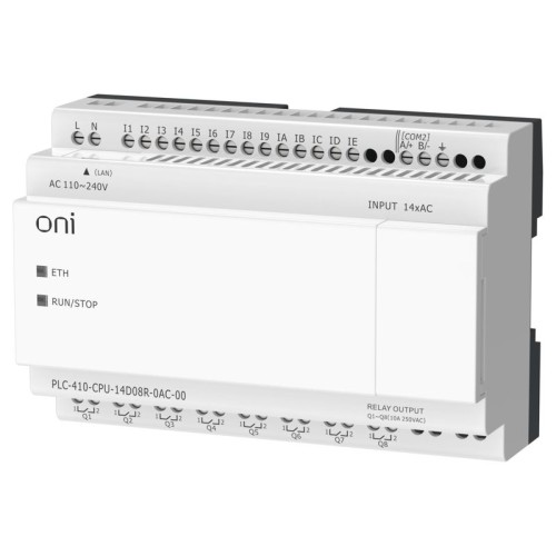 Модуль ЦПУ ПЛК 410 14 DI 8 RO 220В AC с Ethernet портом без экрана ONI PLC-410-CPU-14D08R-0AC-00