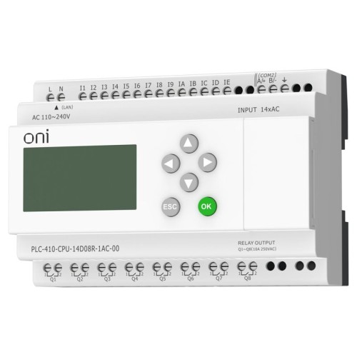 Модуль ЦПУ ПЛК 410 14 DI 8 RO 220В AC с Ethernet портом с экраном ONI PLC-410-CPU-14D08R-1AC-00