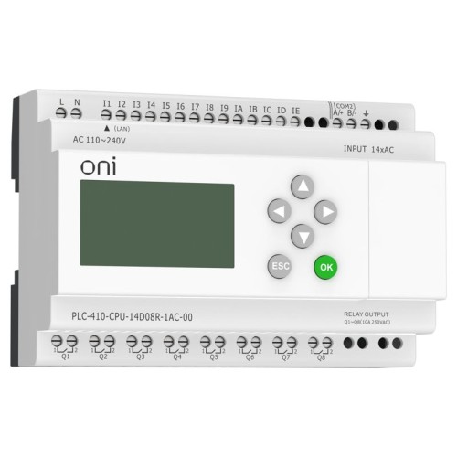 Модуль ЦПУ ПЛК 410 14 DI 8 RO 220В AC с Ethernet портом с экраном ONI PLC-410-CPU-14D08R-1AC-00