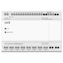 Модуль ЦПУ ПЛК 410 8 DI 6 UI (0-10В/DI) 8 RO 12В-24В DC или 24В AC с Ethernet портом без экрана ONI PLC-410-CPU-14U08R-0AD-00