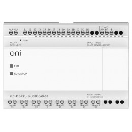Модуль ЦПУ ПЛК 410 8 DI 6 UI (0-10В/DI) 8 RO 12В-24В DC или 24В AC с Ethernet портом без экрана ONI PLC-410-CPU-14U08R-0AD-00