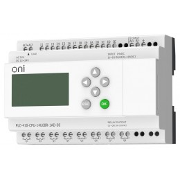 Модуль ЦПУ ПЛК 410 8 DI 6 UI (0-10В/DI) 8 RO 12В-24В DC или 24В AC с Ethernet портом с экраном ONI PLC-410-CPU-14U08R-1AD-00