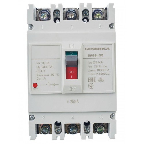 Выключатель автоматический 3п 250А 25кА ВА66-35 GENERICA SAV30-3-0250-G