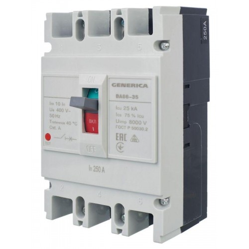Выключатель автоматический 3п 250А 25кА ВА66-35 GENERICA SAV30-3-0250-G