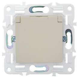 Розетка 1-м SKANDY 16А IP44 с заземл. защ. шторки с крышкой SK-R11B беж. IEK SK-R16-16-44-K10