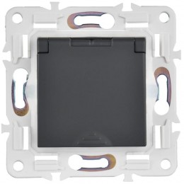 Розетка 1-м SKANDY 16А IP44 с заземл. защ. шторки с крышкой SK-R11G графит IEK SK-R16-16-44-K53