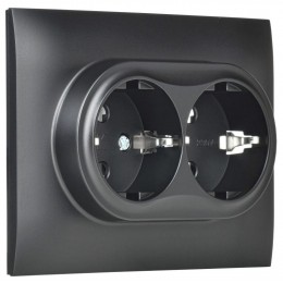 Розетка 2-м SKANDY 16А с заземл. без защ. шторок в сборе SK-R08Bl черн. IEK SK-R21-16-K02-F