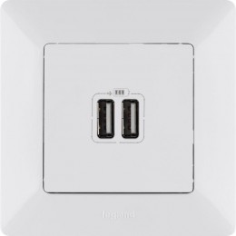 Розетка USB 2-м Valena Life 240В/5В 2400мА с лицев. панелью механизм бел. Leg 753412