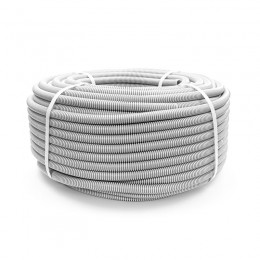 Труба гофрированная ПНД легкая d20мм с протяжкой 350 Н безгалоген. (HF) стойкая к УФ сер. (уп.100м) Промрукав PR02.0130