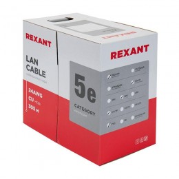 Кабель витая пара U/UTP 2х2х24AWG кат.5E solid CU PVC сер. (м) Rexant 01-0023