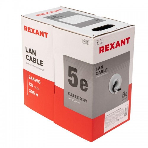 Кабель витая пара U/UTP 4х2х24AWG кат.5E solid CU PE Outdoor черн. (м) Rexant 01-0045