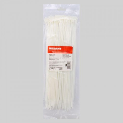 Хомут кабельный 3.6х300 петлевой нейлон бел. (уп.100шт) Rexant 07-0300