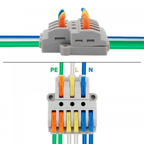 Клемма строительно-монтажная СМК проходная разветвительная 3х2 3п с монтажной площадкой 1 ввод 2 вывода на полюс (уп.5шт) Rexant 07-5233-05