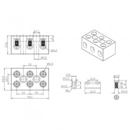Клемма керамическая винтовая 10кв.мм 3 пары контактов с крепежным отверстием (уп.84шт) Rexant 07-6226