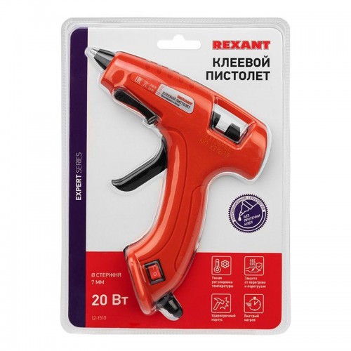 Пистолет клеевой 20Вт ЭКСПЕРТ (блист.) Rexant 12-1510